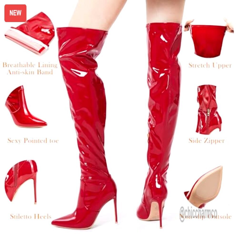 Suede Over the Knee Boots with 4.33 Inch Heel Stiletto Pointed Toe - Picture 4 of 7